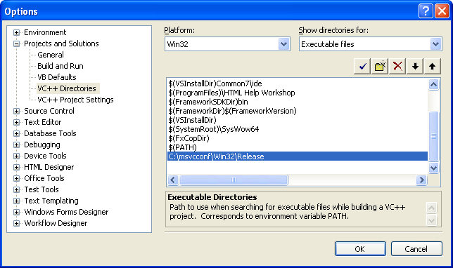 Picture of Visual Studio C++ Directories options page